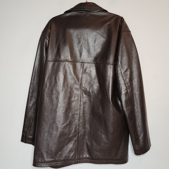 Juliano Celini brown leather jacket.  Button front.  Pockets.  Women's size XL. - Picture 12 of 16